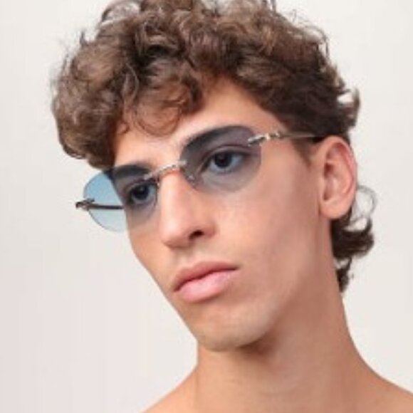 Palm Angels PERI10H CRYSTAL 1007 Oval Sunglasses - Gunmetal/Blue Gradient - Picture 2 of 10